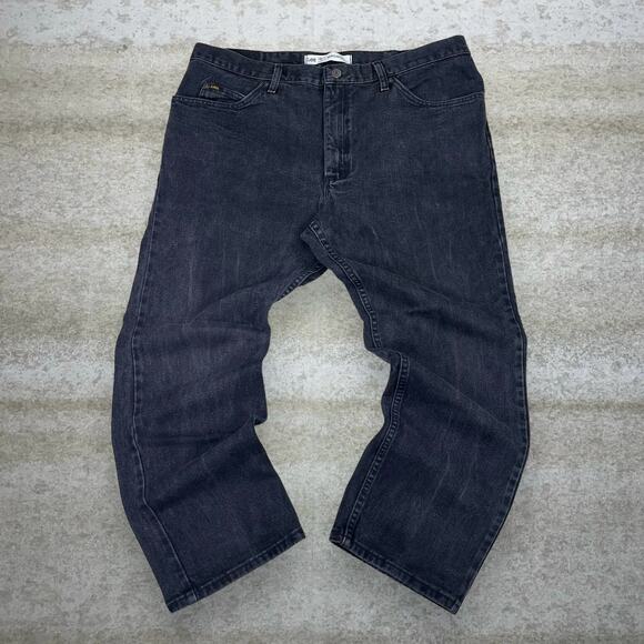 Lee MR Jeans Regular Straight Leg Fit Jet Black Wash Brown Logo Tab - Picture 2 of 5